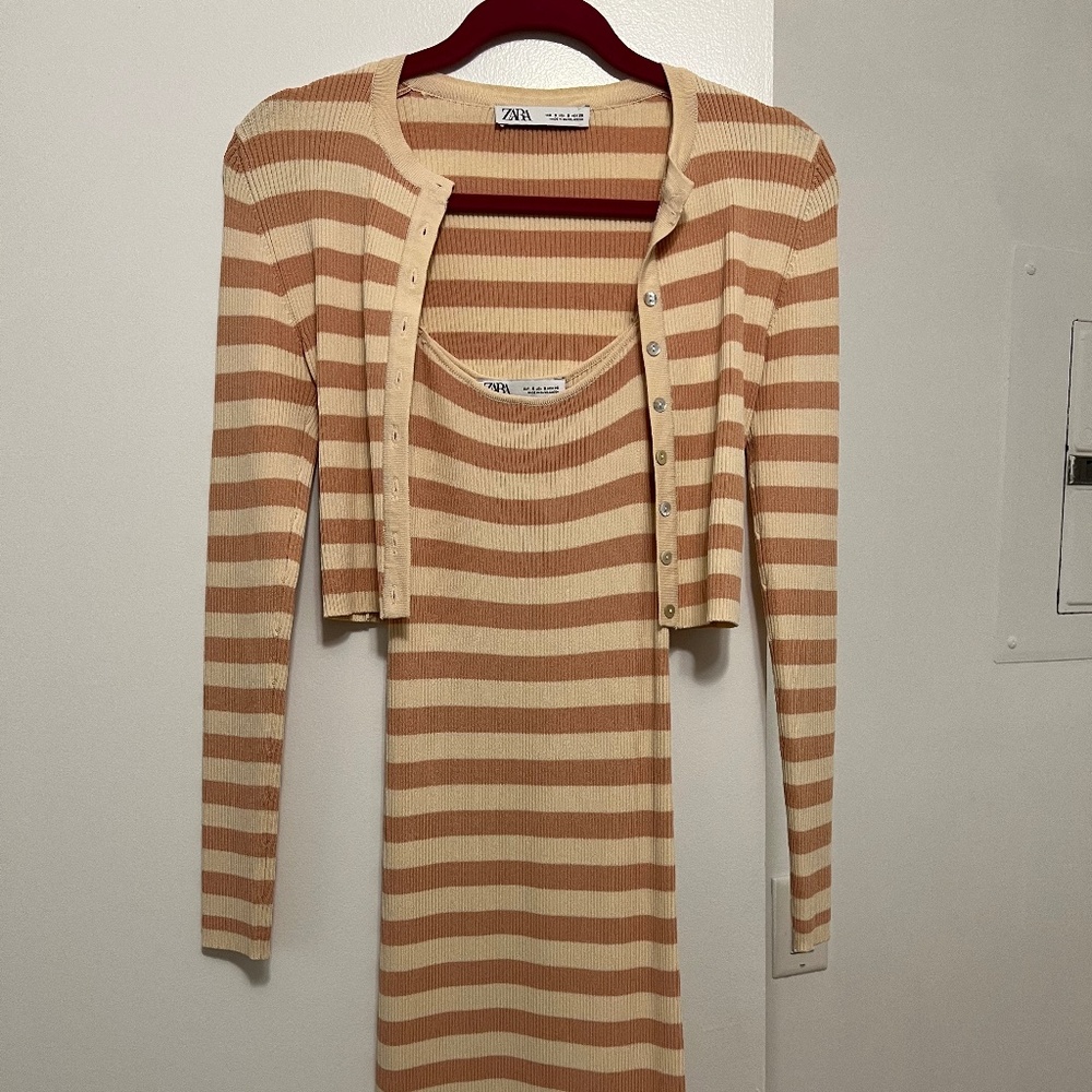 Two-Piece Zara Bodycon Dress & Cardigan Set Size Small